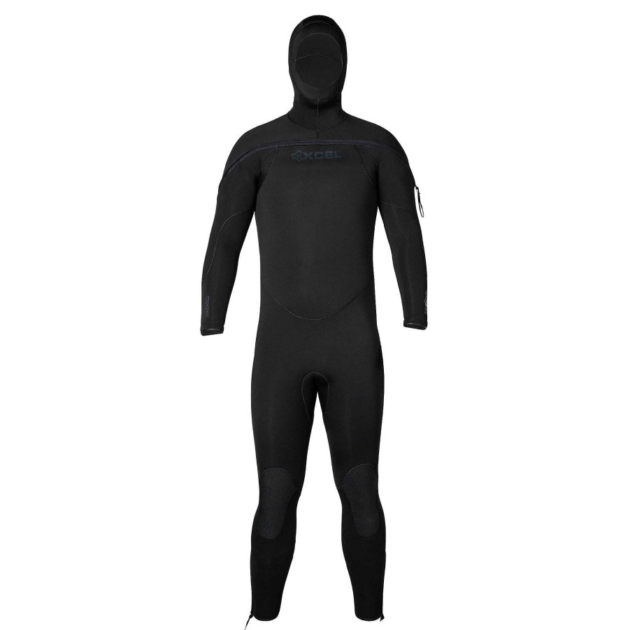 Men'S Xcel Tactical Wetsuits | Military Thermoflex Hooded Fullsuit 8/7/6Mm Black With Stealth Logos