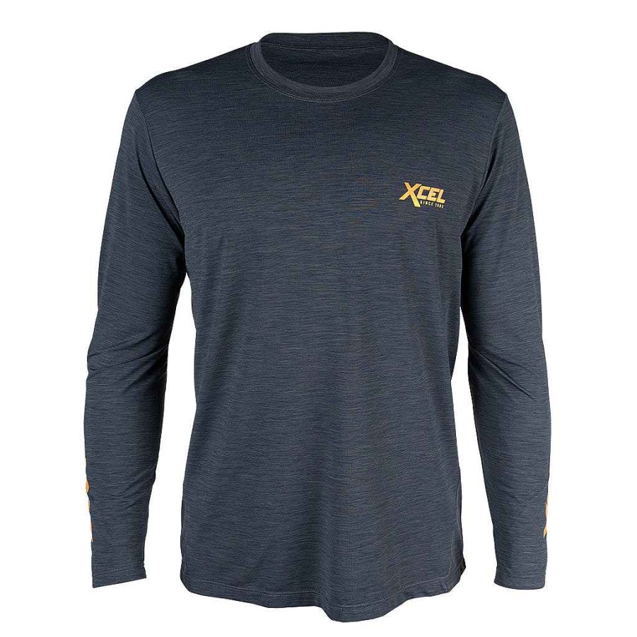 Men'S Xcel | Men'S Heathered Ventx Retro Long Sleeve Relaxed Fit Uv Black