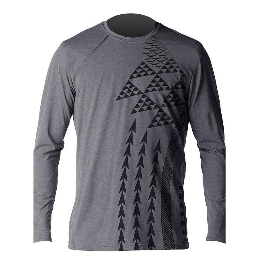 Men'S Xcel | Men'S Heathered Ventx Haleiwa Tribal Long Sleeve Relaxed Fit Uv Heather Charcoal