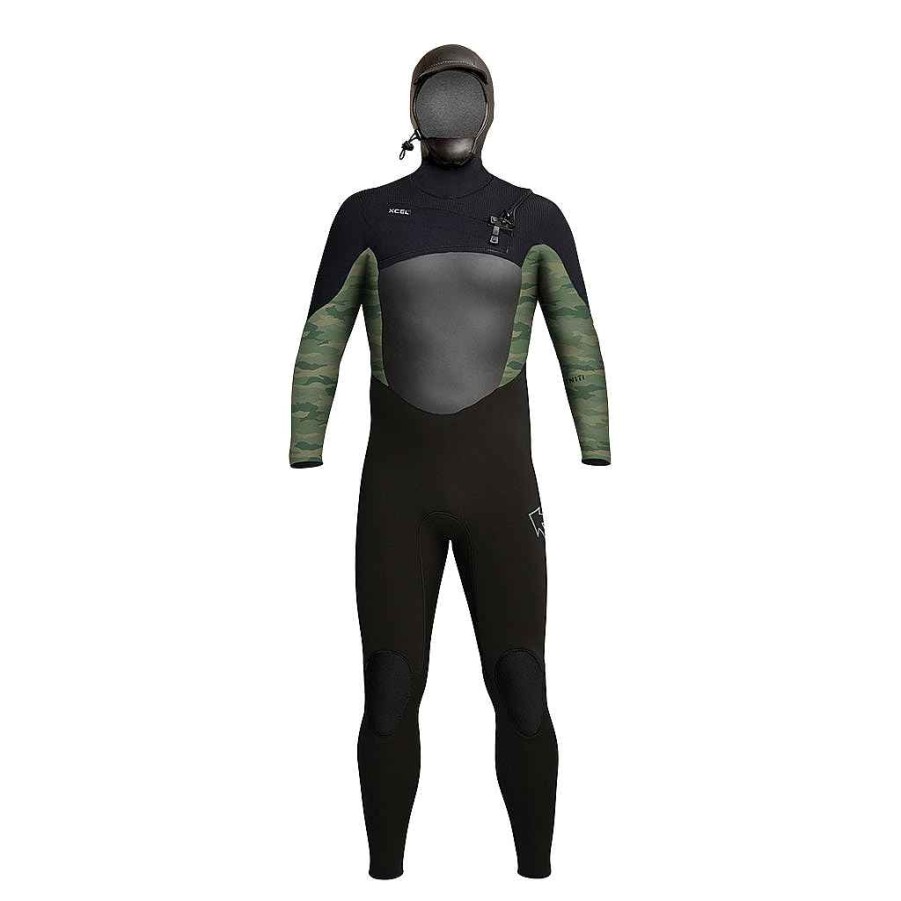 Men'S Xcel Men'S Infiniti + Infiniti Solution | Men'S Infiniti Hooded Full Wetsuit 5/4Mm Black Green/Camo