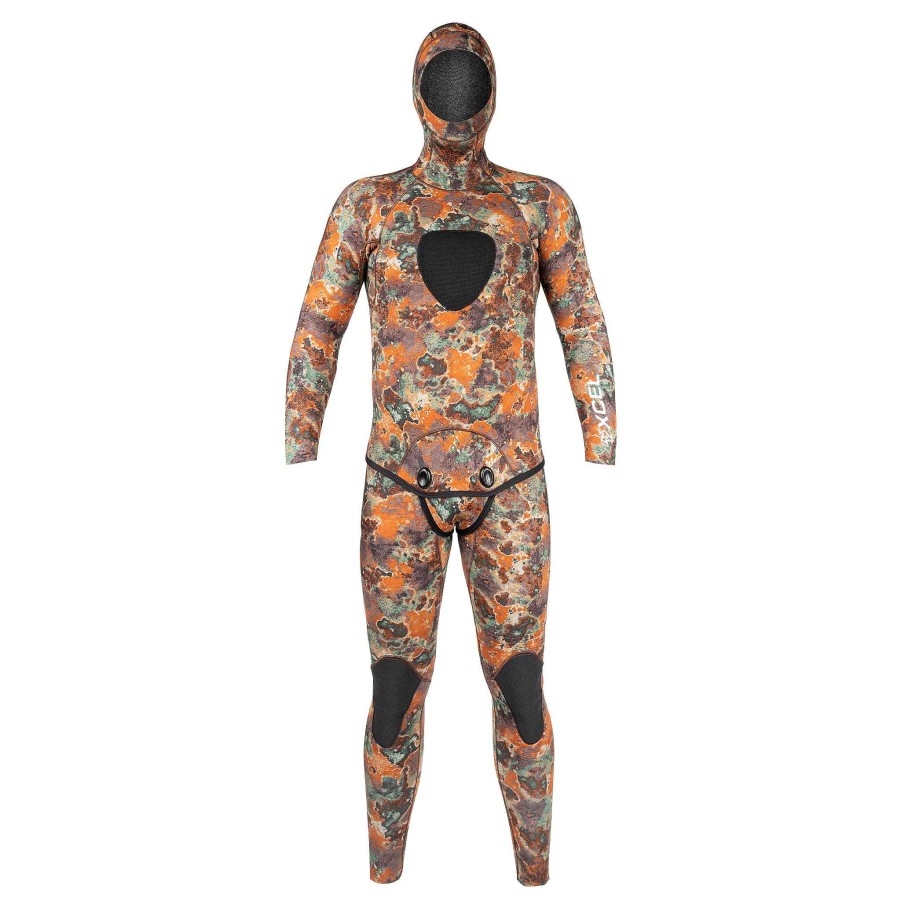 Men'S Xcel Men'S Fullsuits | Men'S Free Diver 2-Piece Set Hooded Full Wetsuit 5Mm Brown Camo