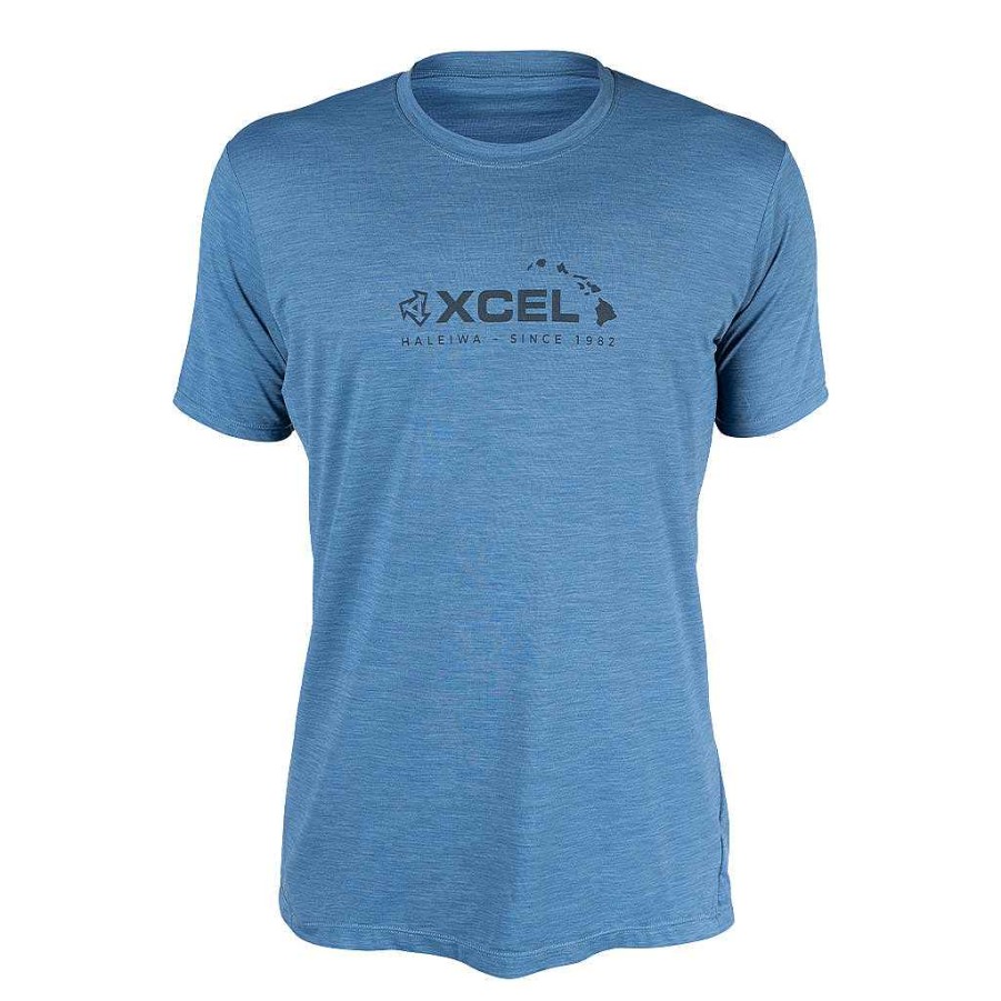 Men'S Xcel | Men'S Heathered Ventx Haleiwa Short Sleeve Relaxed Fit Uv Cascade Blue