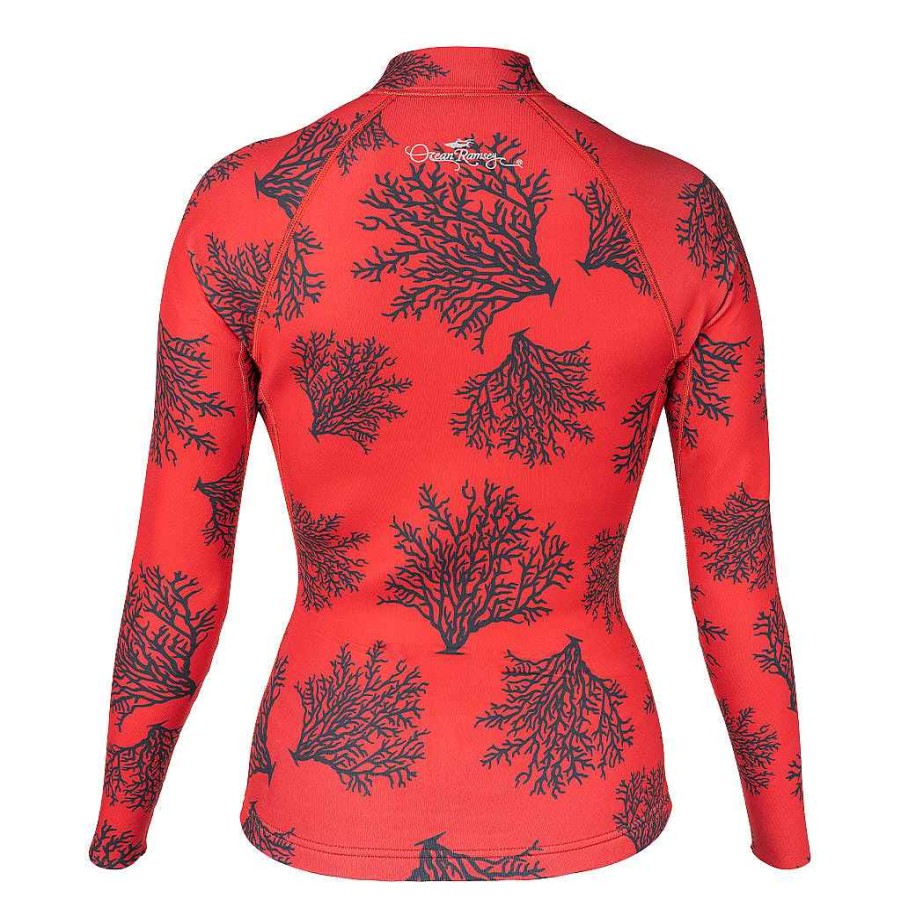 Women'S Xcel Women'S Axis X + Axis | Women'S Ocean Ramsey Water Inspired Axis Long Sleeve Front Zip Jacket 2/1Mm Red Coral Print