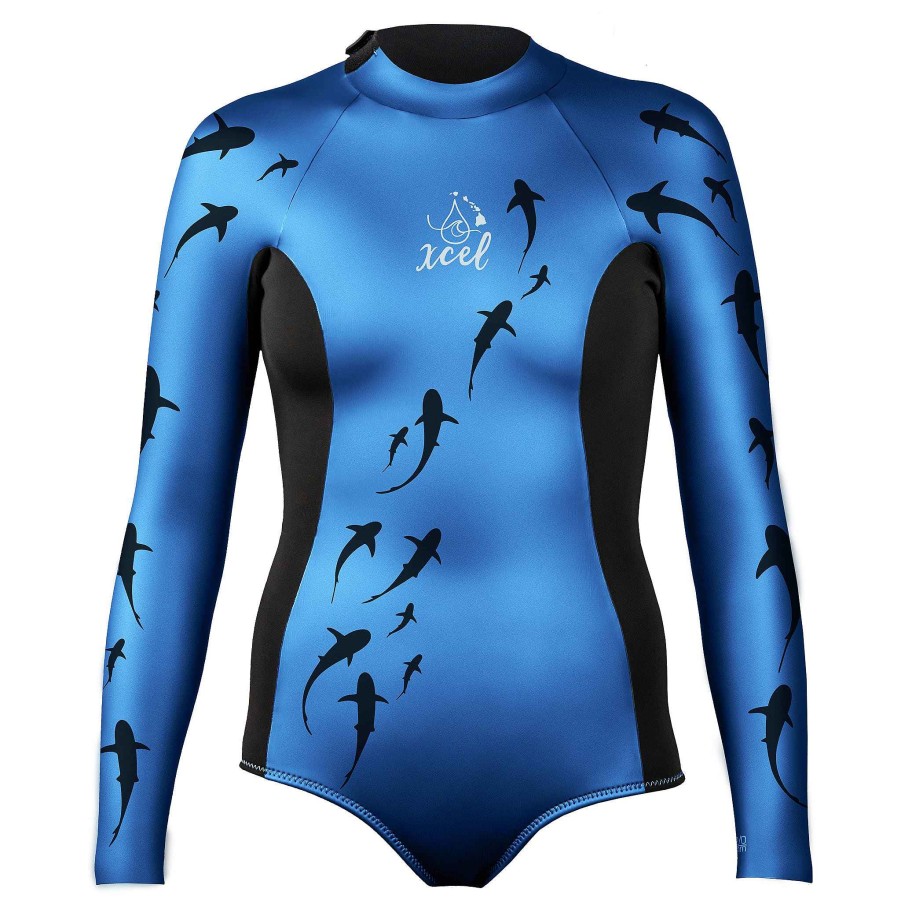 Women'S Xcel Women'S Free Dive | Women'S Ocean Rasmey Water Inspired Axis Back Zip Long Sleeve Glideskin Springsuit 2Mm Galapagos Shark/ Black