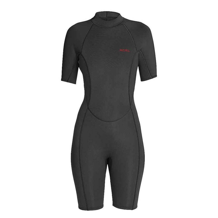 Women'S Xcel Women'S Axis X + Axis | Women'S Axis Short Sleeve Back Zip Springsuit 2Mm Black With Red Logos