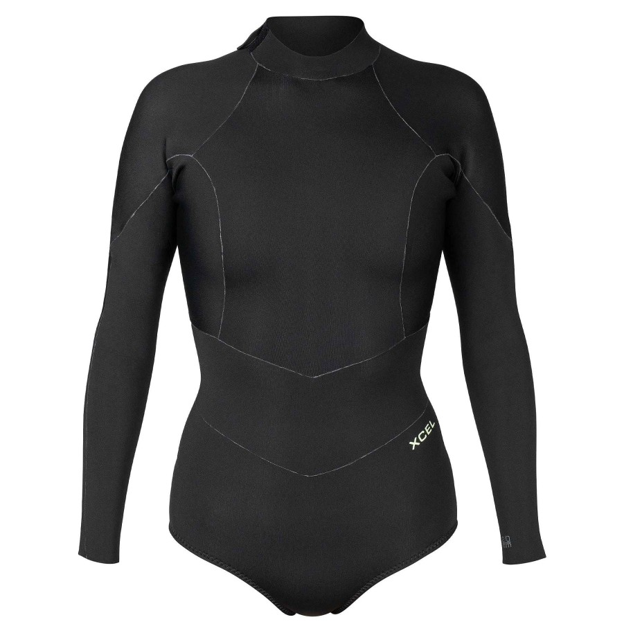 Women'S Xcel Women'S Springsuits | Women'S Axis Long Sleeve Bikini Cut Back Zip Springsuit 2Mm Black