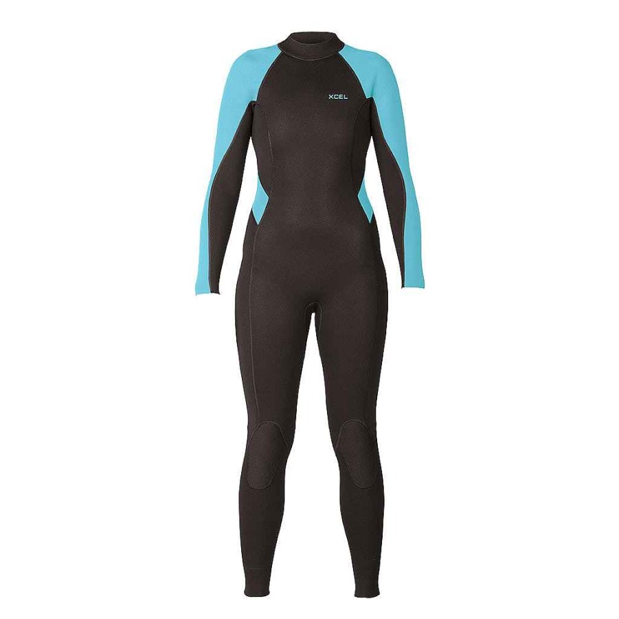 Women'S Xcel Women'S Axis X + Axis | Women'S Axis 3/2Mm Flatlock Back Zip Full Wetsuit Black/Glacier Blue