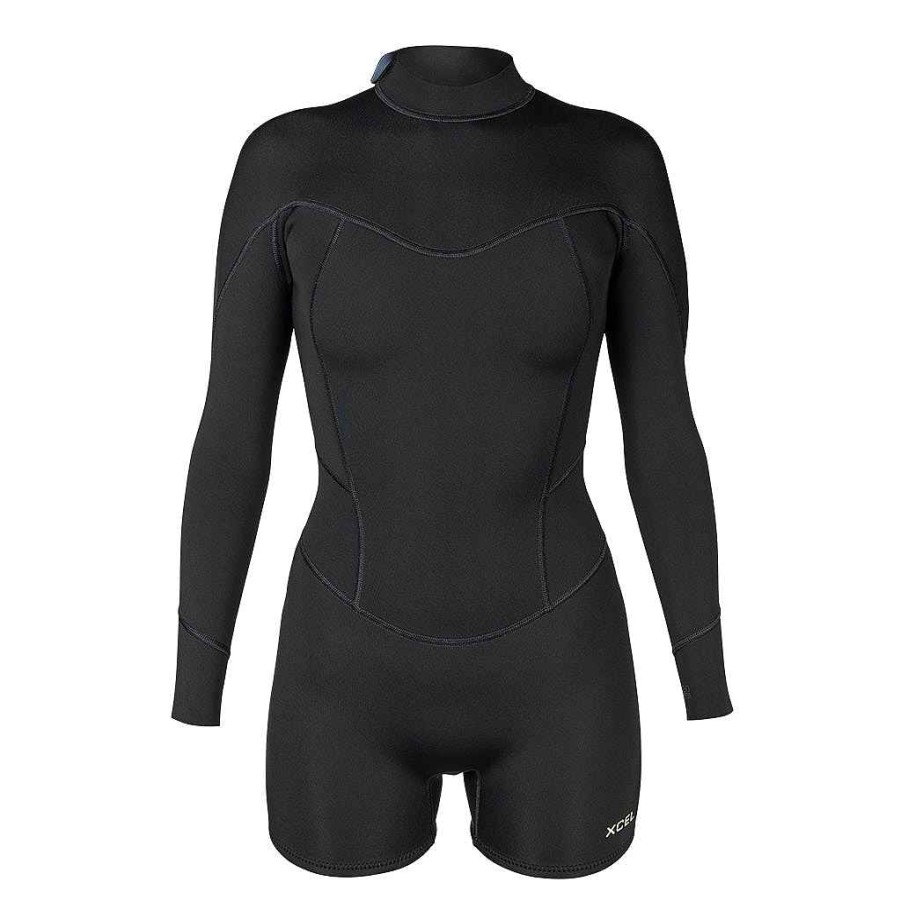 Women'S Xcel Women'S Springsuits | Women'S Axis Long Sleeve Back Zip Boy Short Spring Wetsuit 2Mm