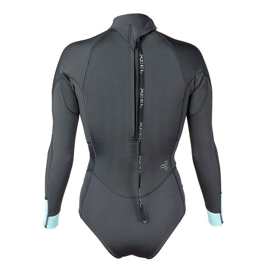 Women'S Xcel Women'S Springsuits | Women'S Axis Long Sleeve Cheeky Cut Back Zip Spring Wetsuit 2Mm Graphite/Glacier Blue