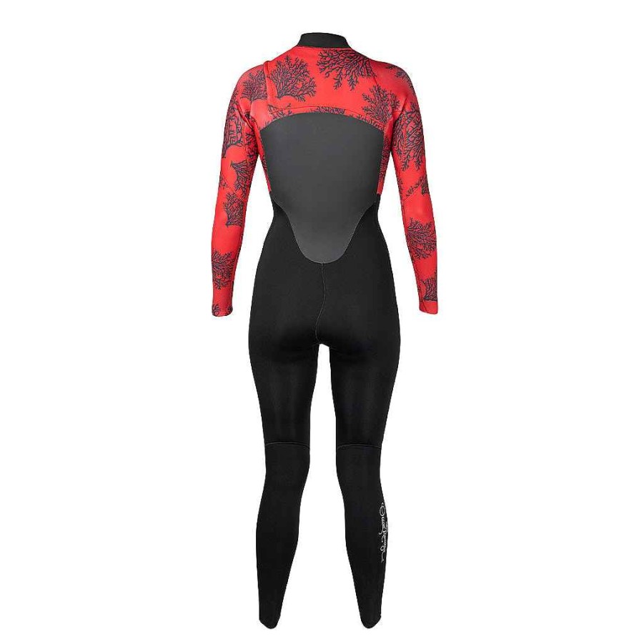 Women'S Xcel Women'S Free Dive | Women'S Ocean Ramsey Axis X 3/2Mm Front Zip Full Wetsuit Black/Red Coral Print