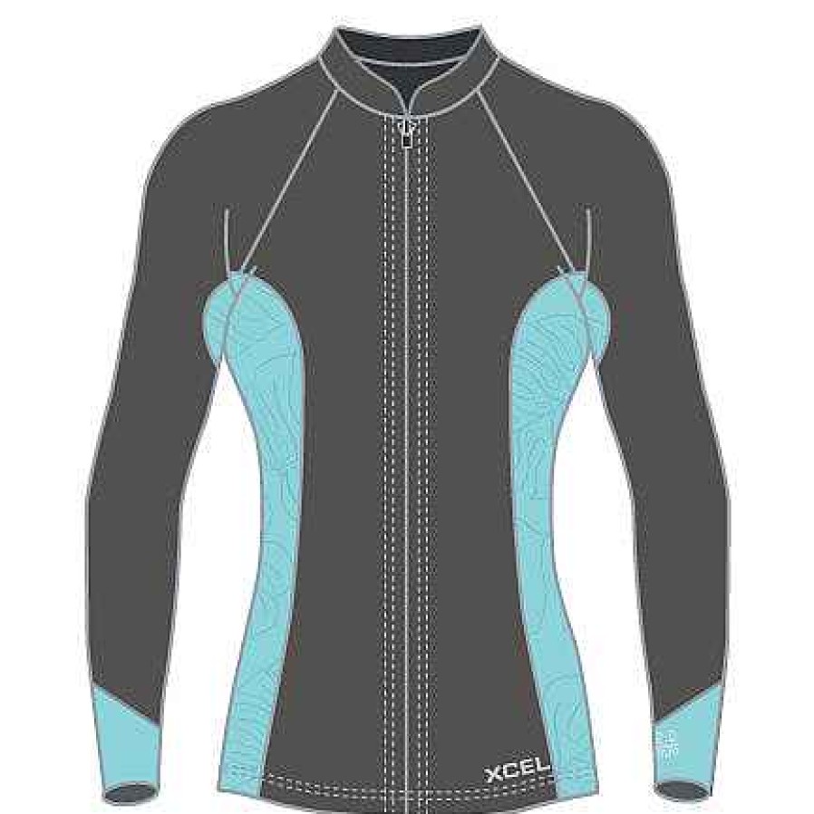 Youth Xcel | Girls Axis Long Sleeve Front Zip Jacket 2/1Mm Graphite/Glacier Blue Monstera Print