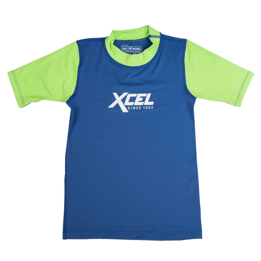 Youth Xcel | Youth Premium Stretch Color Block Short Sleeve Performance Fit Uv Top Sapphire/ Lime Green