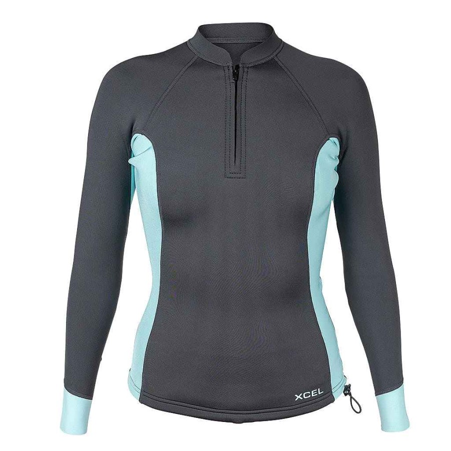 Women'S Xcel Women'S Axis X + Axis | Women'S Axis Long Sleeve1/3 Front Zip Jacket 2Mm Graphite/Glacier Blue