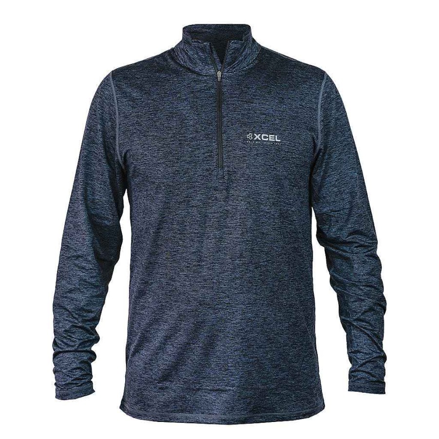 Men'S Xcel | Men'S Threadx 1/4 Zip Long Sleeve Mock Turtle Neck Uv Top Heathered Navy