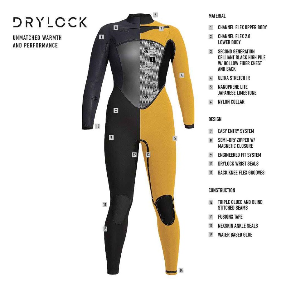 Women'S Xcel Women'S Fullsuits | Women'S Drylock 6/5Mm Front Zip Hooded Full Wetsuit Black