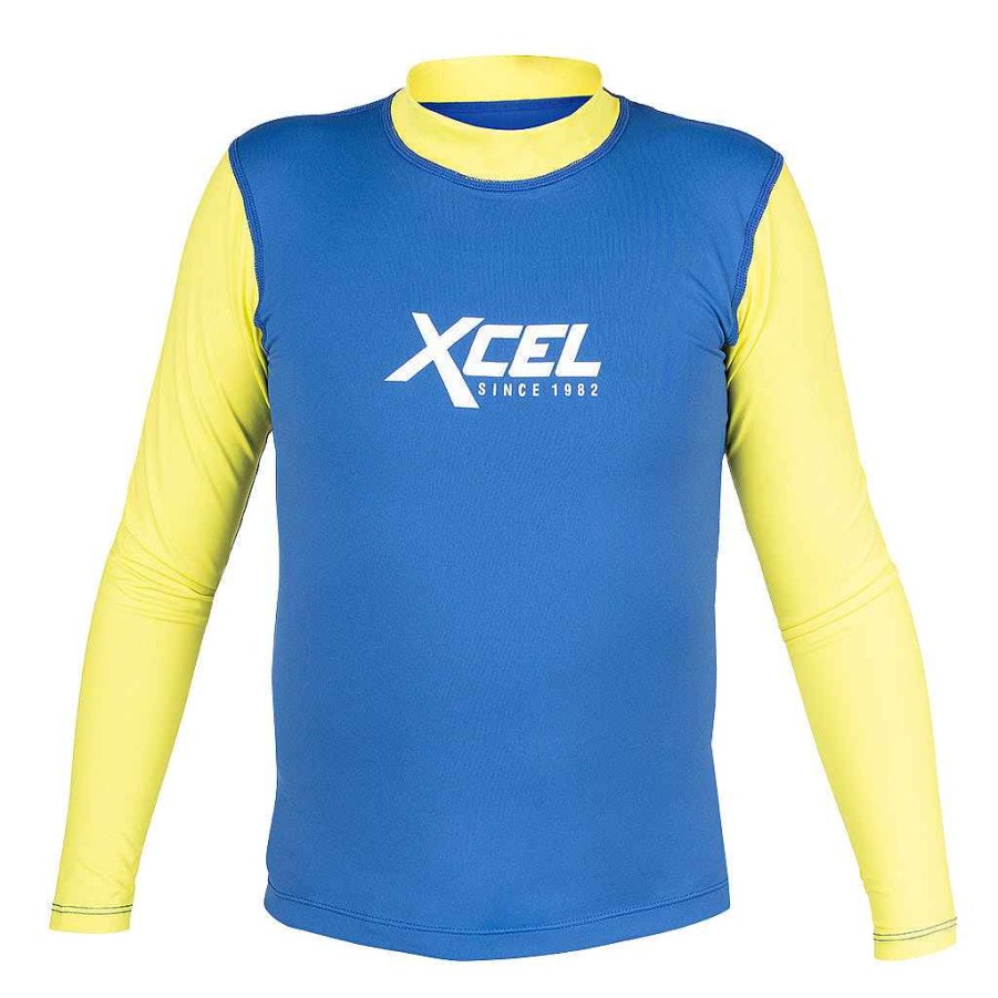 Youth Xcel | Youth Premium Stretch Color Block Long Sleeve Performance Fit Uv Top Sapphire/Yellow