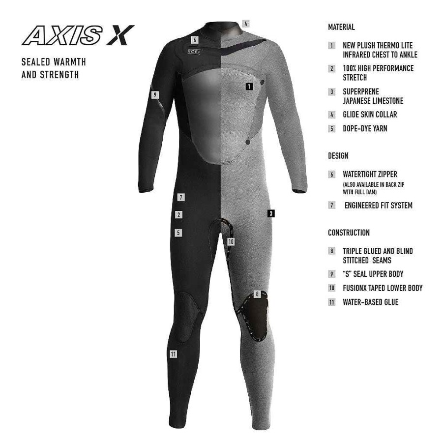 Men'S Xcel Men'S Axis X + Axis | Men'S Axis X 4/3Mm Full Wetsuit Black