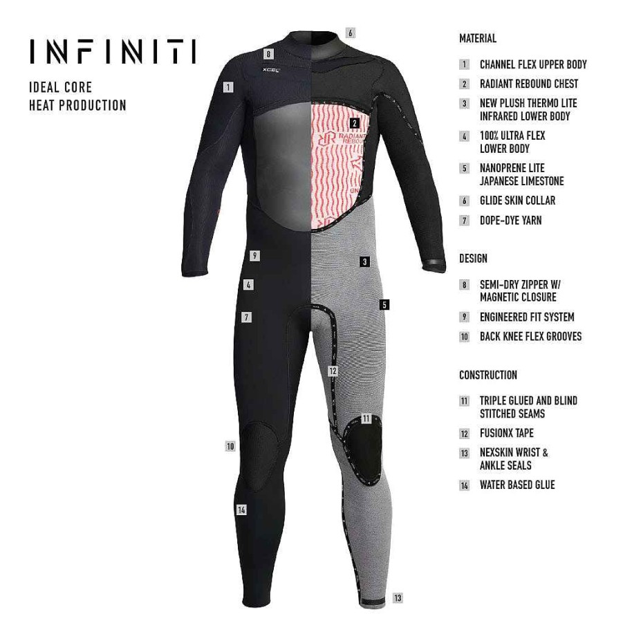 Men'S Xcel Men'S Fullsuits | Men'S Infiniti Hooded 5/4Mm Full Wetsuit Black