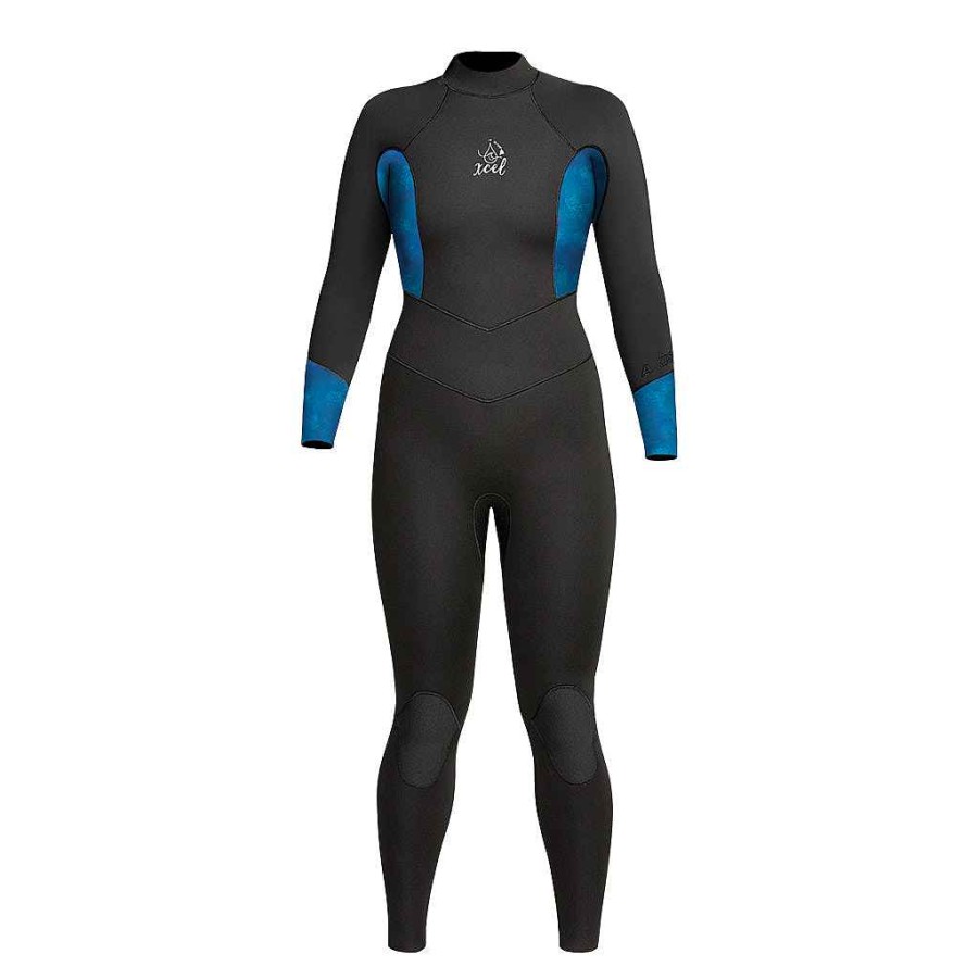 Women'S Xcel Women'S Free Dive | Women'S Ocean Ramsey Axis 3/2Mm Back Zip Full Wetsuit Black/Honu Print